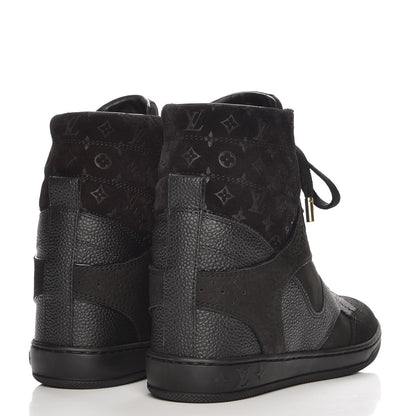 Louis Vuitton Calfskin Suede Monogram Cliff Top Wedge Sneakers 36 Black 4 of 8