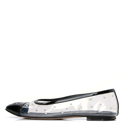 Chanel PVC Patent Calfskin Pearl Cap Toe Ballerina Flats 37.5 Transparent Black 1 of 6