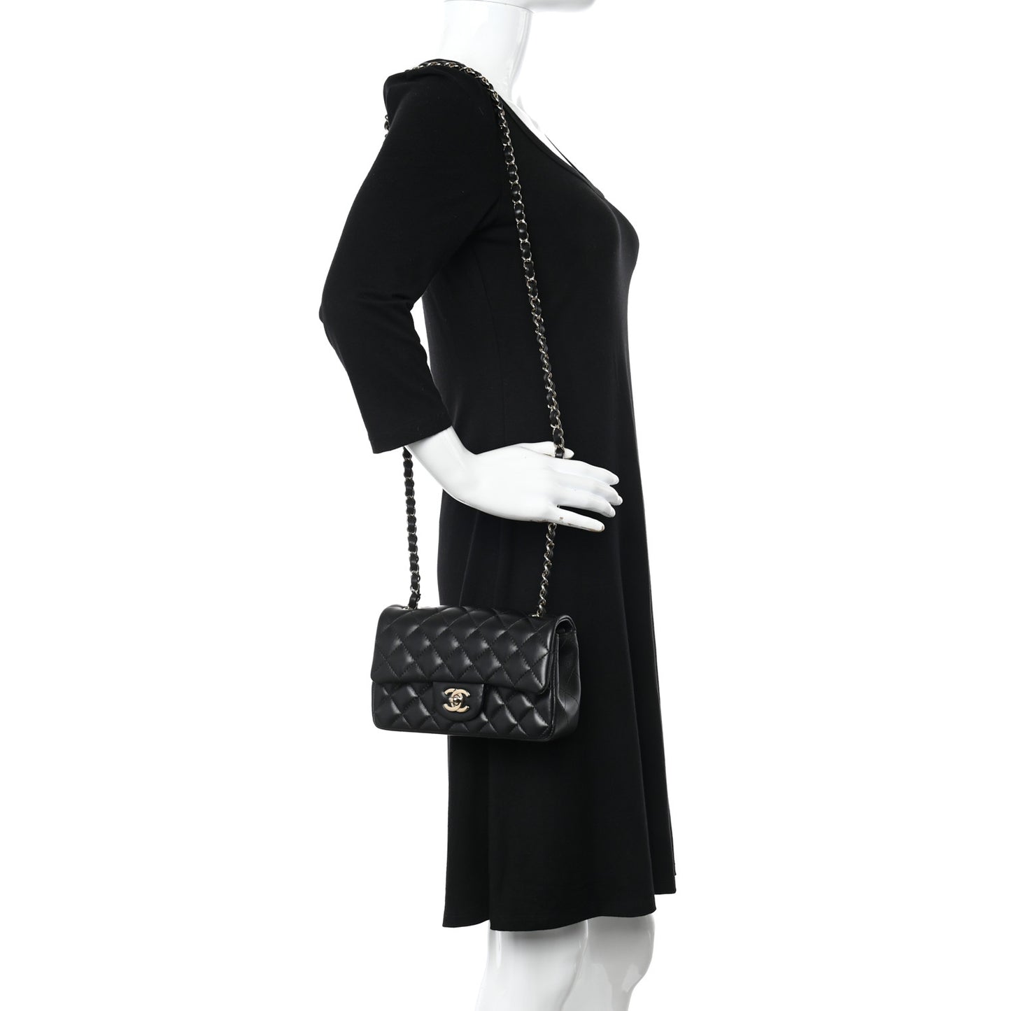 Lambskin Quilted Mini Rectangular Flap Black