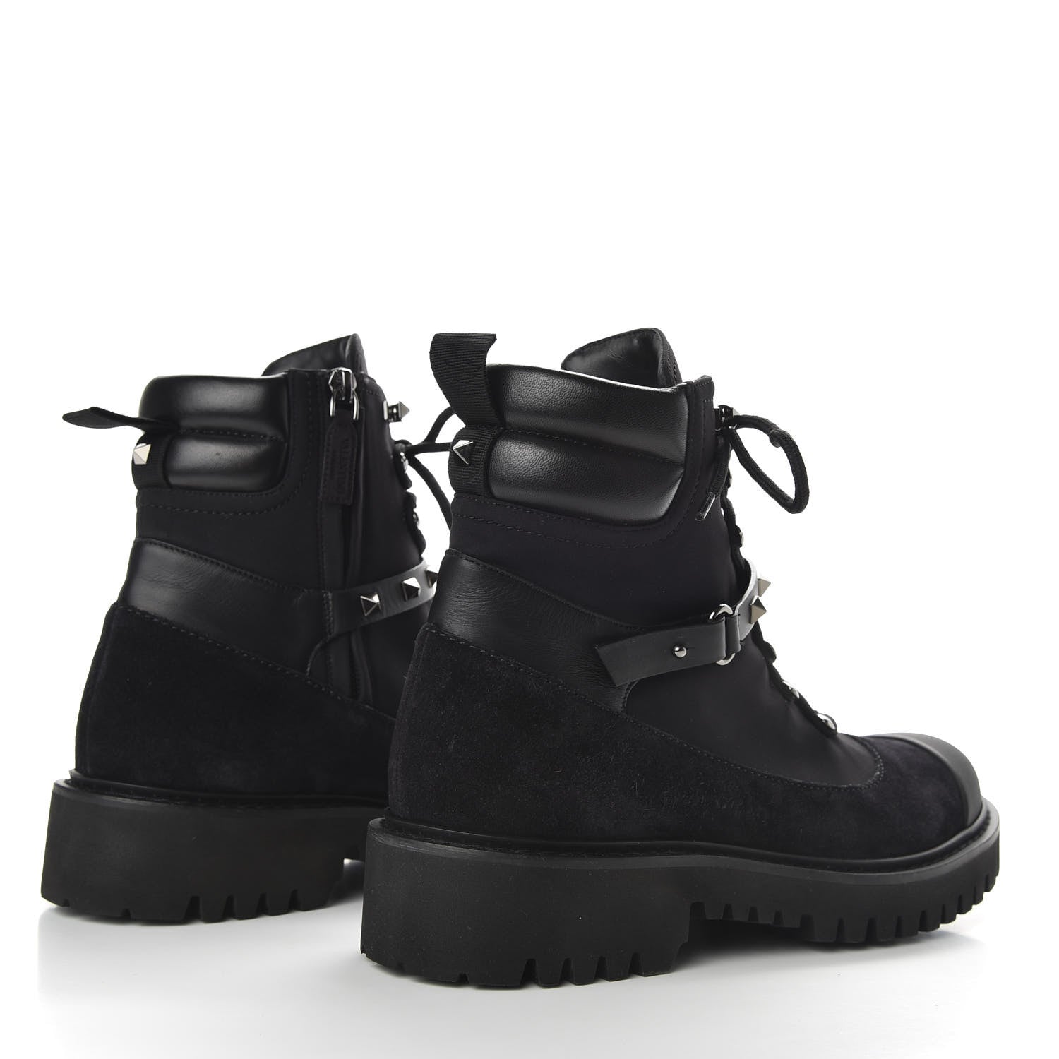 Valentino Garavani Suede Cap Toe Rockstud Combat Boots 40.5 Black 5 of 10