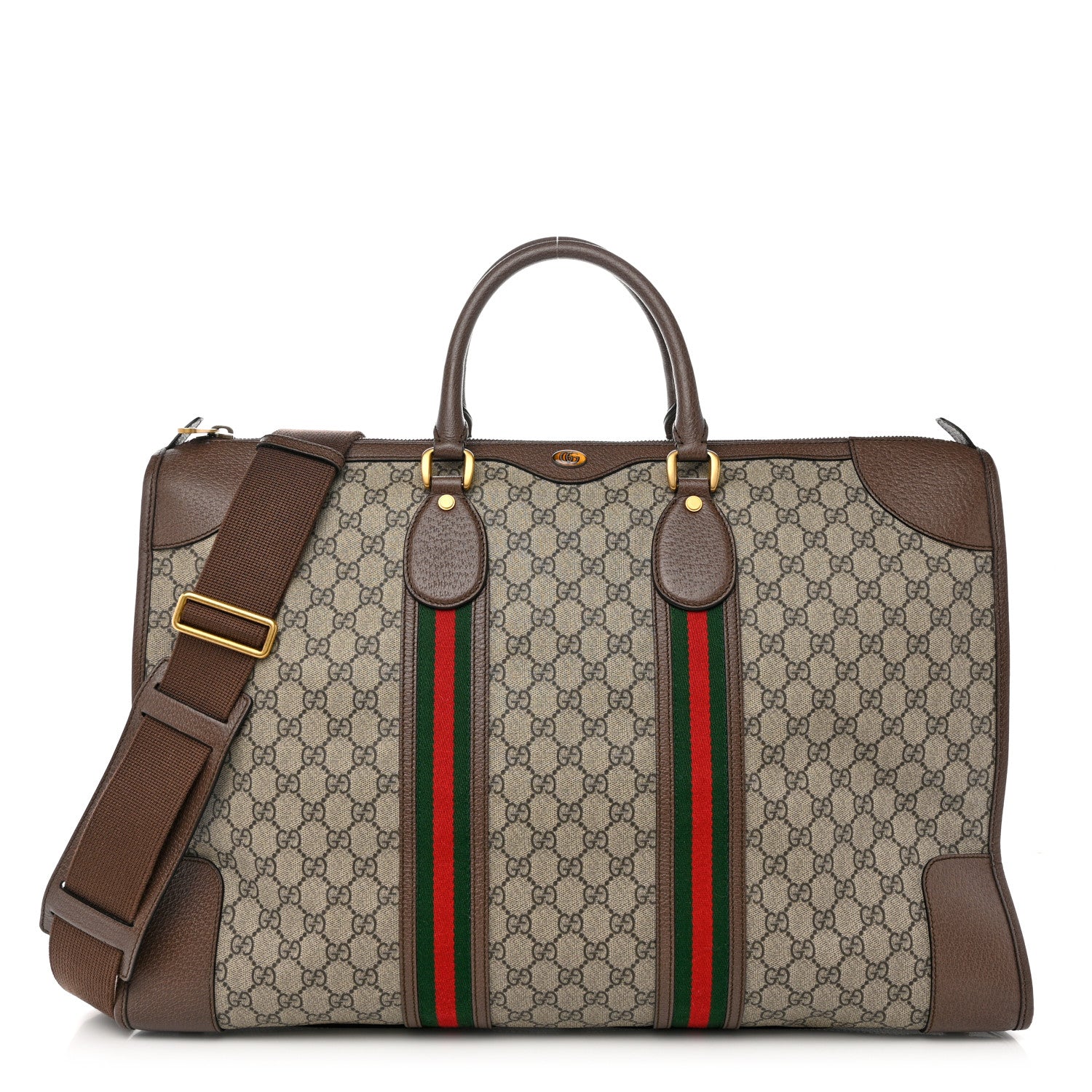 Gucci Soft GG Supreme Monogram Textured Dollar Calfskin Web Large Ophidia Carry-On Duffle Bag Beige Ebony New Acero 1 of 13