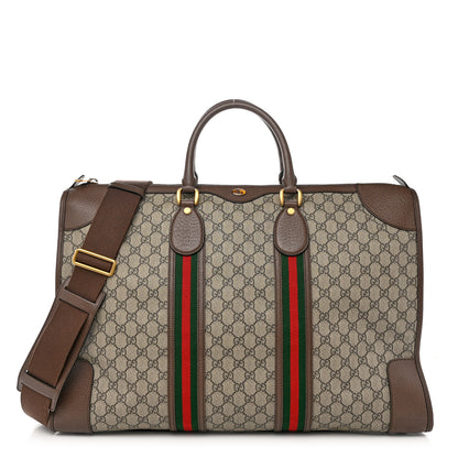 Gucci Soft GG Supreme Monogram Textured Dollar Calfskin Web Large Ophidia Carry-On Duffle Bag Beige Ebony New Acero 1 of 13