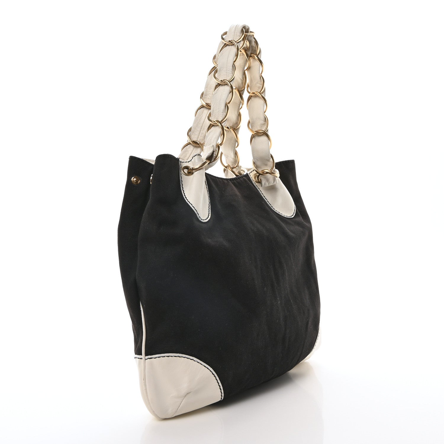 Chanel Canvas Calfskin CC Tote Black White 3 of 10