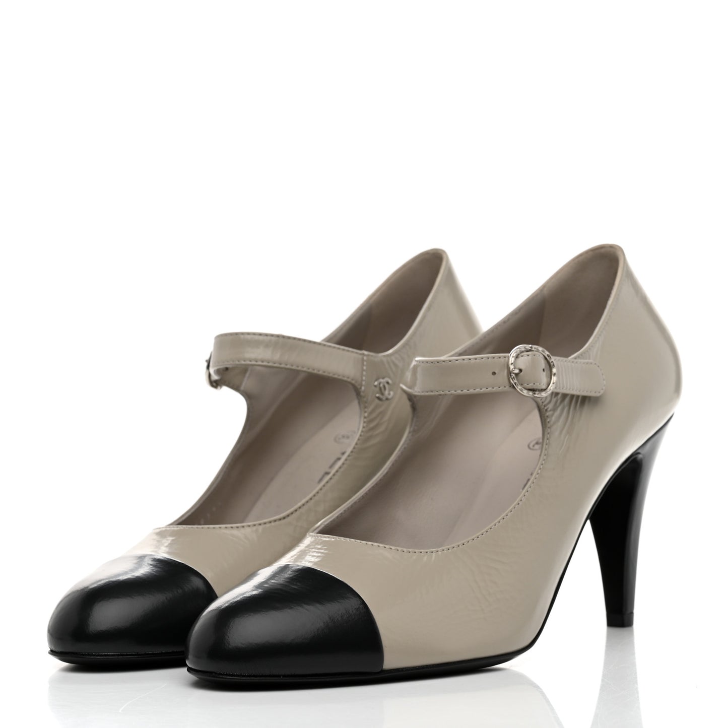Lambskin Cap Toe Mary Jane Pumps 41 Beige Black