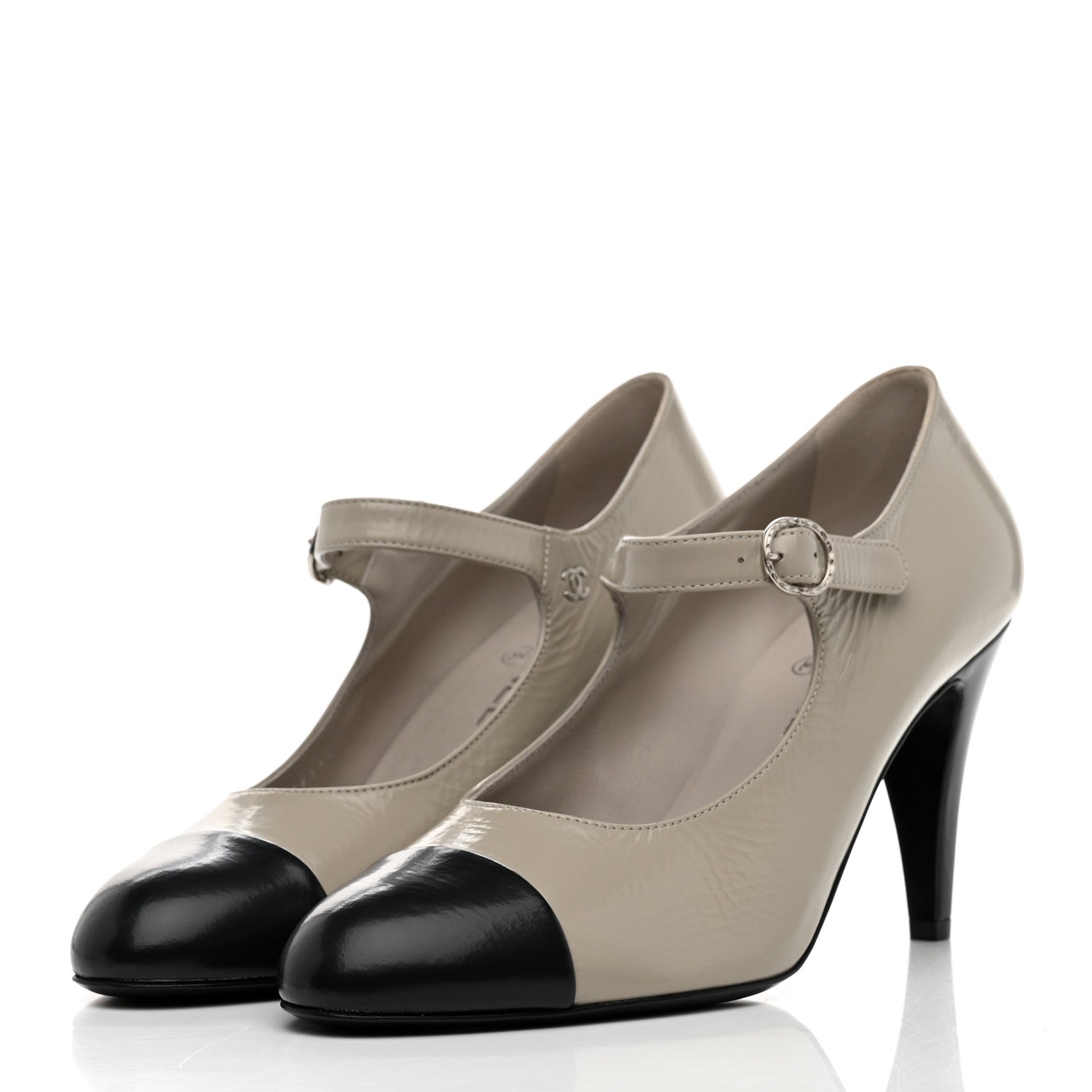 Chanel Lambskin Cap Toe Mary Jane Pumps 41 Beige Black 3 of 8
