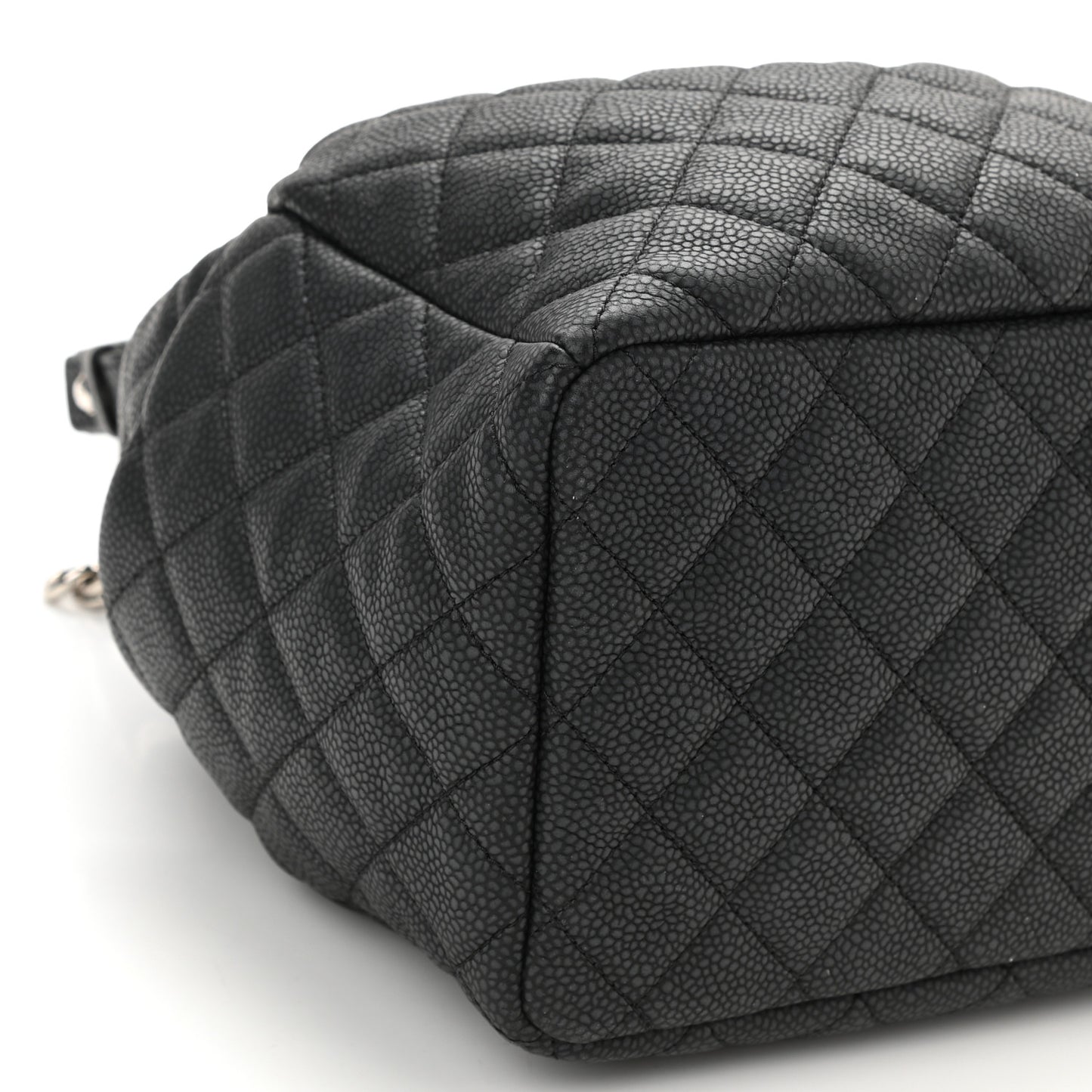 Caviar Flat Quilted CC Chain Bucket Drawstring Bag Black