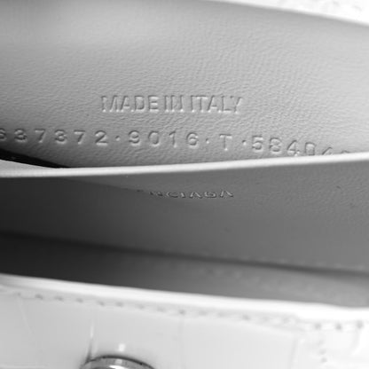 Balenciaga Shiny Calfskin Crocodile Embossed Hourglass Top Handle Bag Mini White 7 of 11