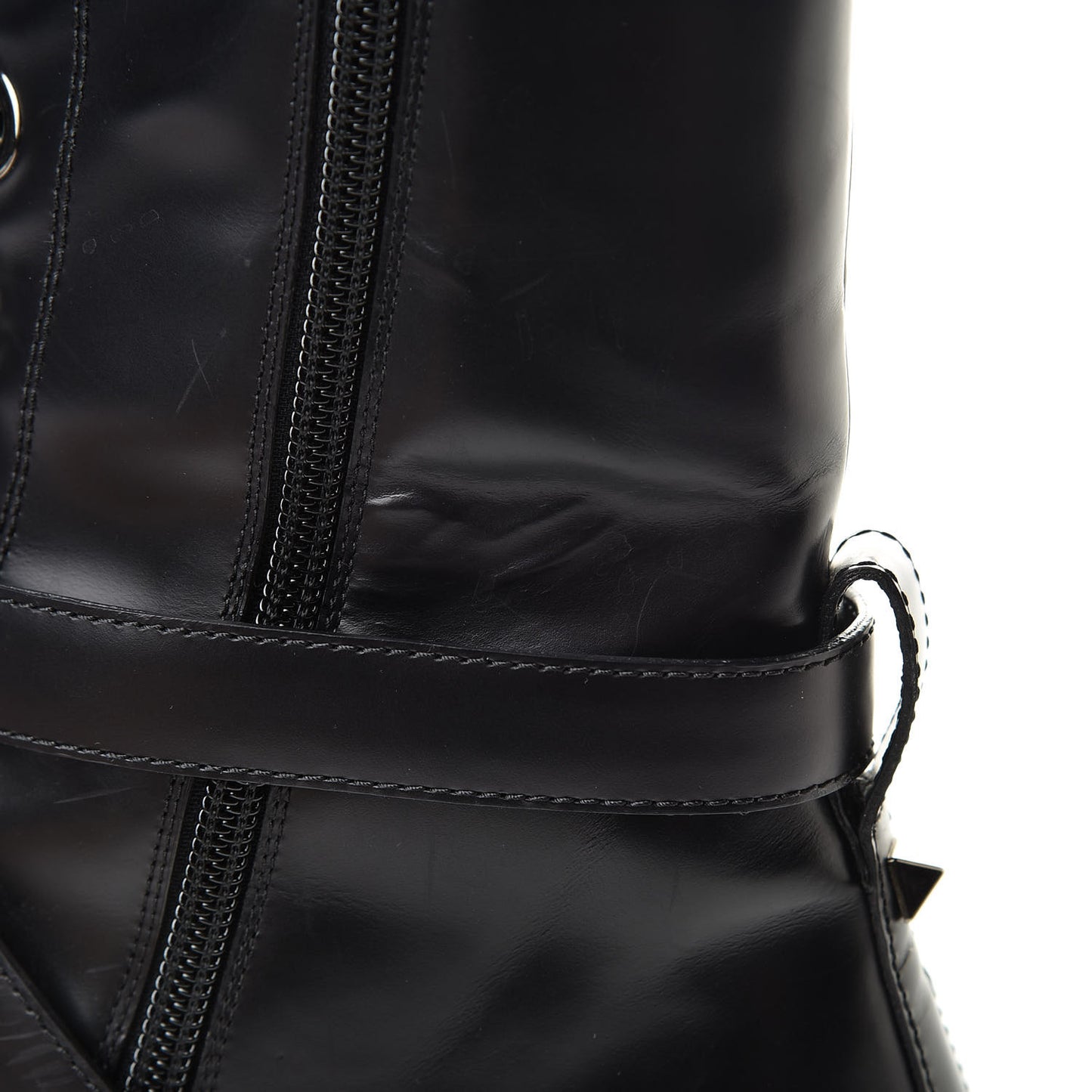 Smooth Calfskin Rockstud Buckled 25mm Combat Boots 40 Black