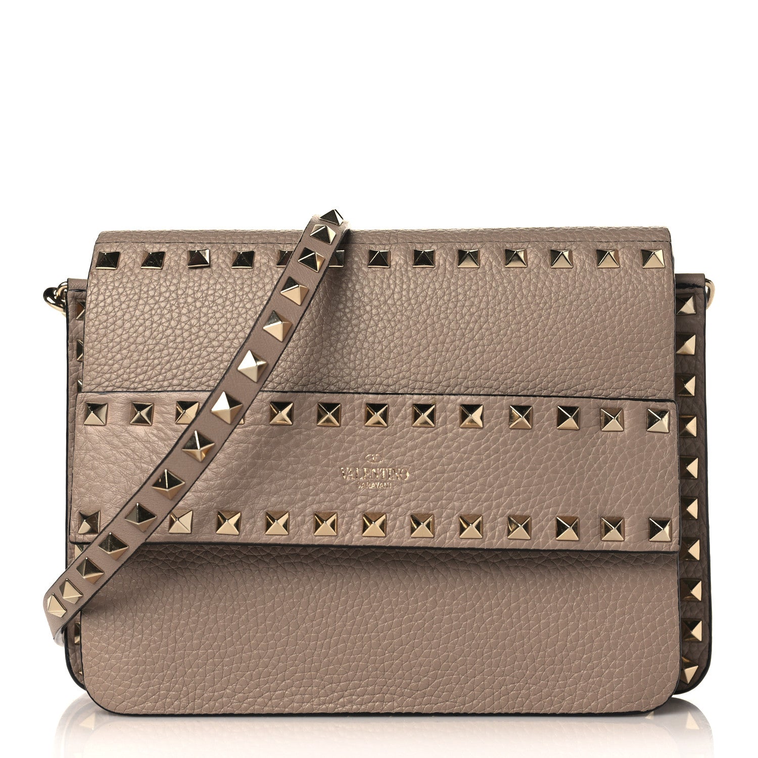 Valentino Garavani Grained Calfskin Small Rockstud Flap Crossbody Bag Poudre 1 of 9
