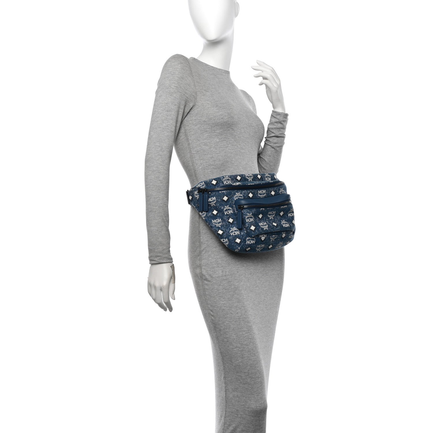 MCM Jacquard Visetos Fursten Belt Bag Denim Blue 2 of 10
