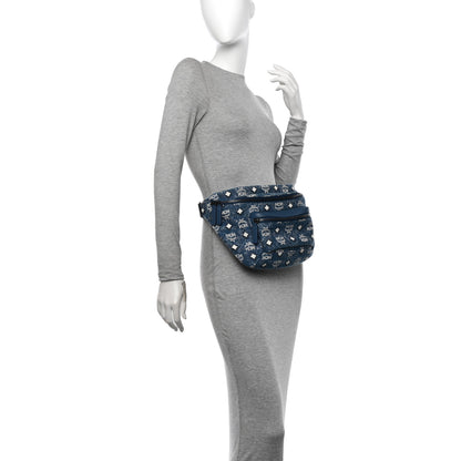 MCM Jacquard Visetos Fursten Belt Bag Denim Blue 2 of 10
