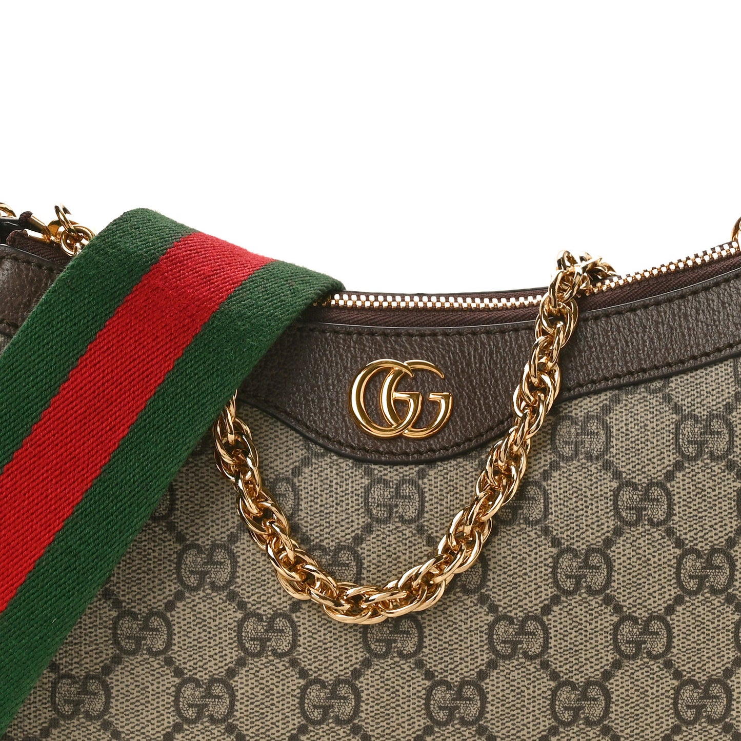 GG Supreme Monogram Textured Dollar Calfskin Web Small Ophidia GG Handbag Beige Ebony New Acero