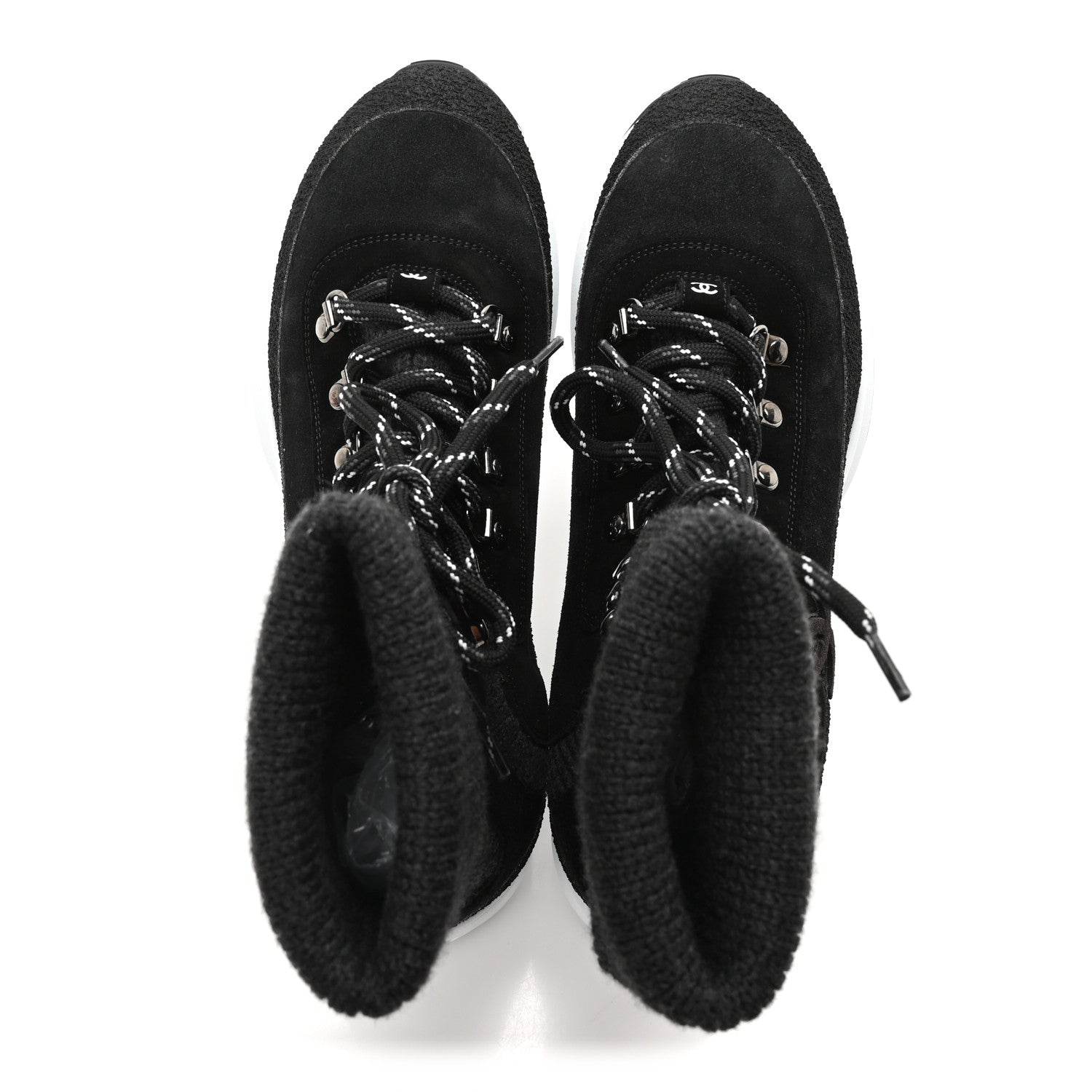 Chanel Suede Calfskin Knit CC Sneakers 40 Black Dark Gray 2 of 9