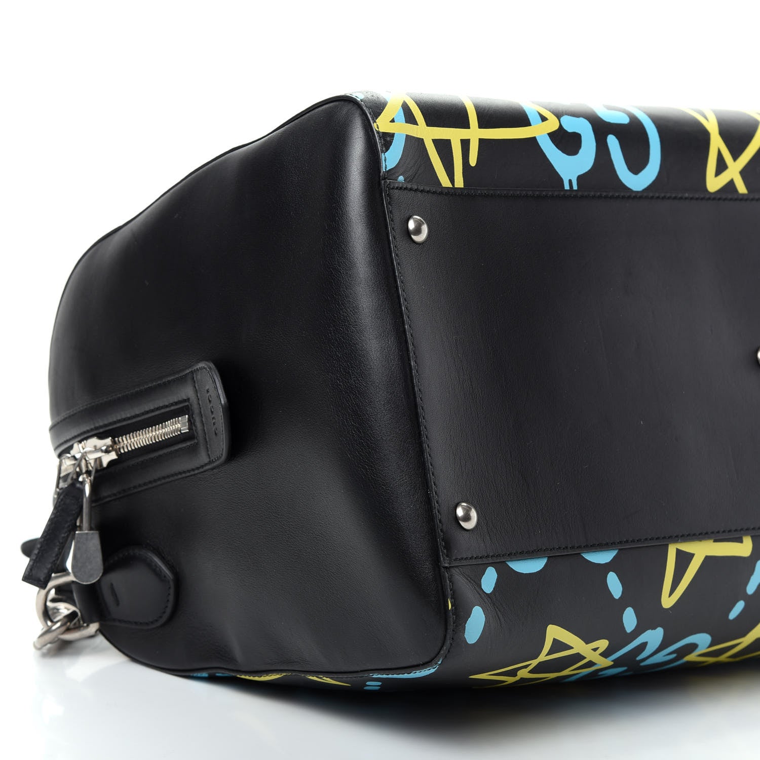 Gucci Calfskin GucciGhost Print Duffle Black New Acquamarine 5 of 10