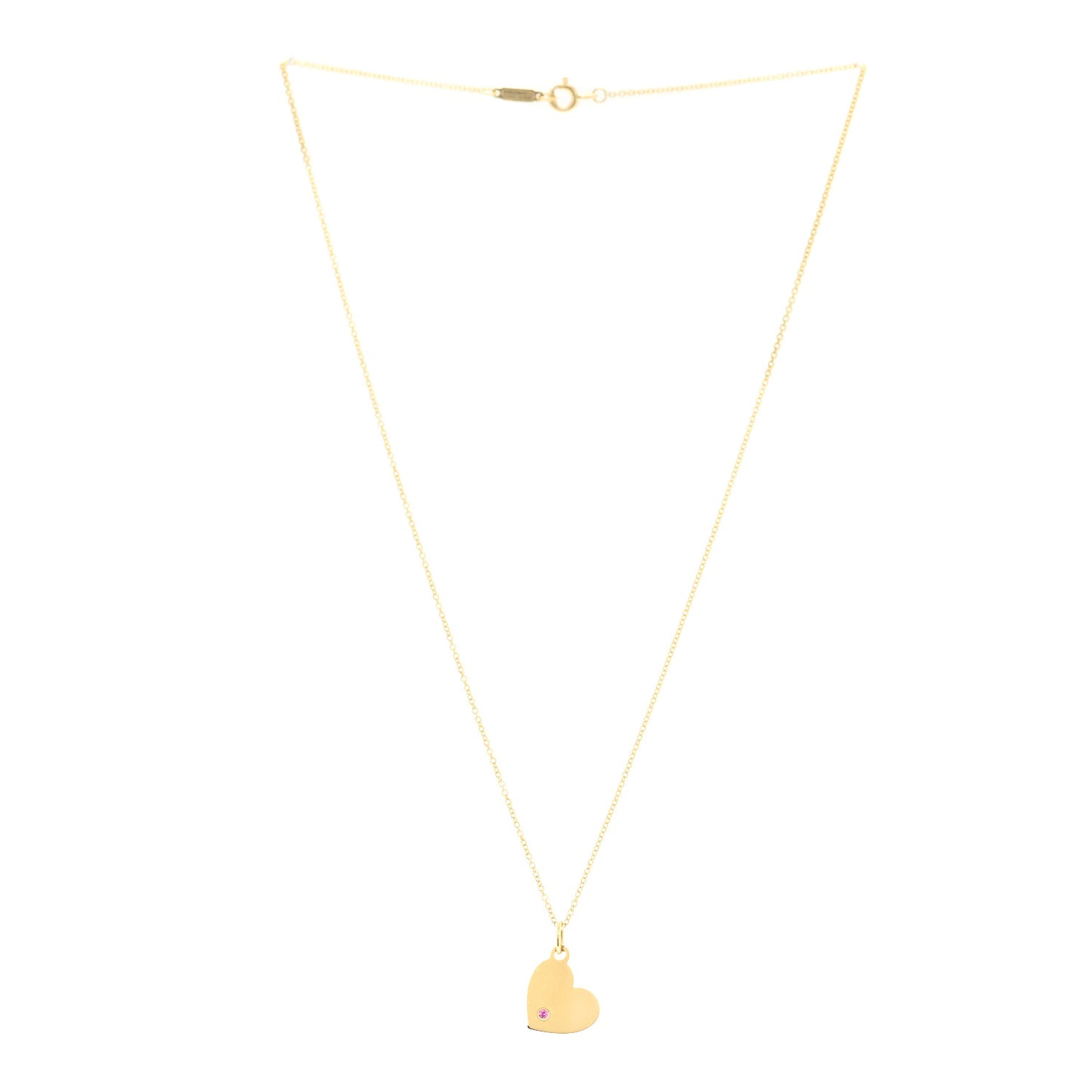 18K Yellow Gold Pink Sapphire Mini Heart Pendant Necklace