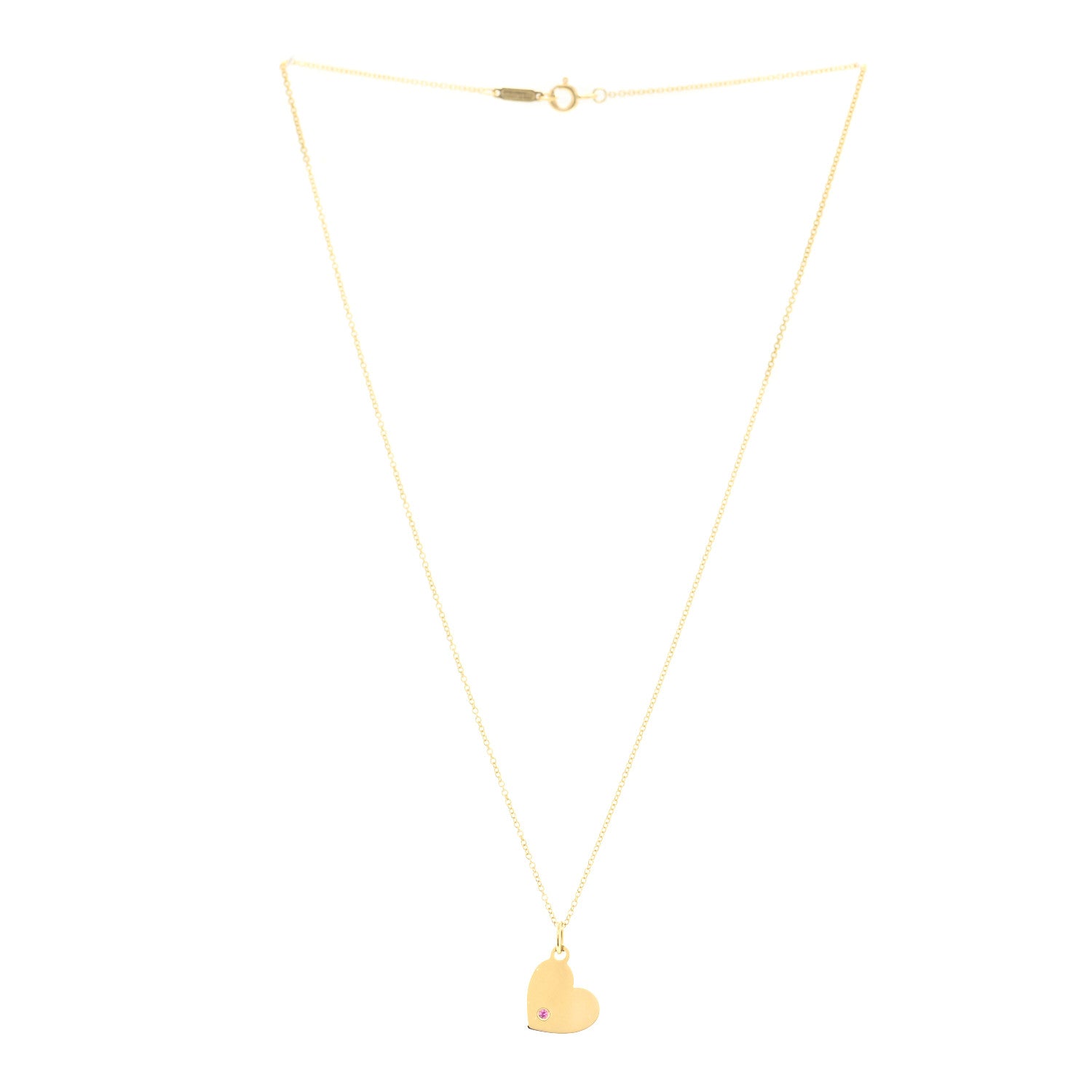 Tiffany 18K Yellow Gold Pink Sapphire Mini Heart Pendant Necklace 3 of 6