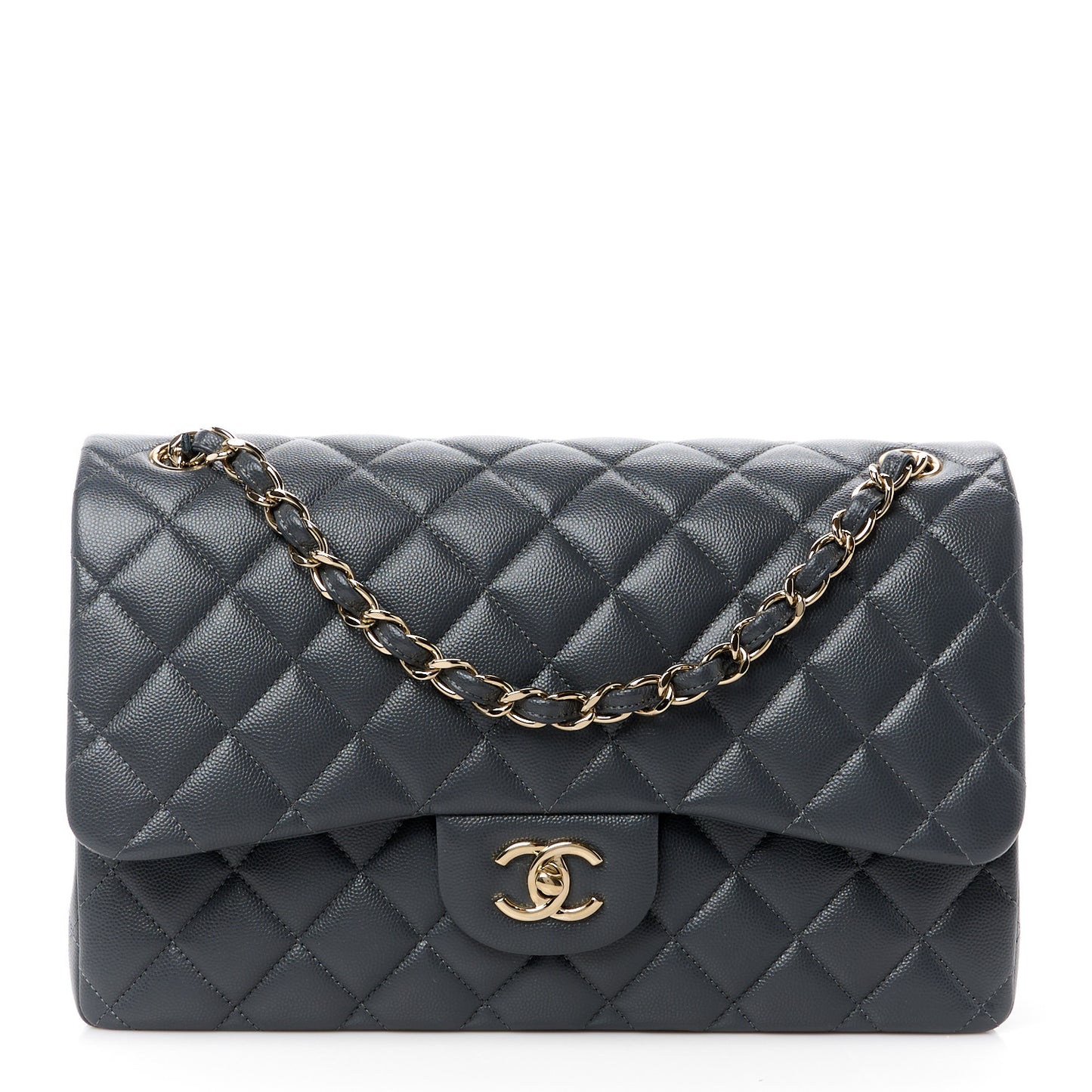 Caviar Quilted Jumbo Double Flap Dark Grey