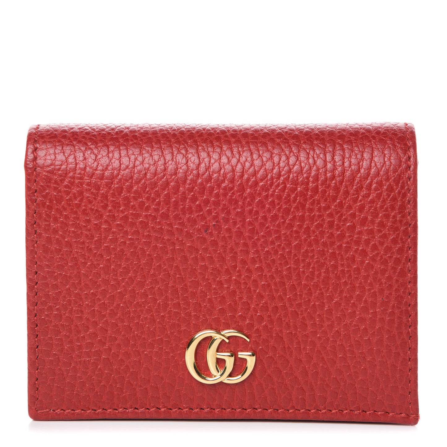 Pebbled Calfskin GG Marmont Card Case Hibiscus Red
