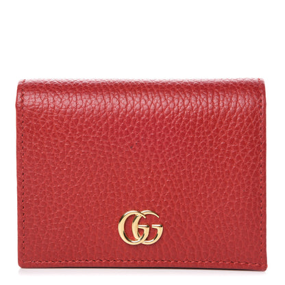 Gucci Pebbled Calfskin GG Marmont Card Case Hibiscus Red 1 of 9