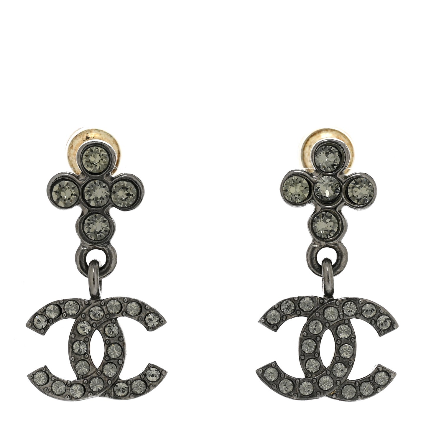Crystal CC Drop Earrings Ruthenium