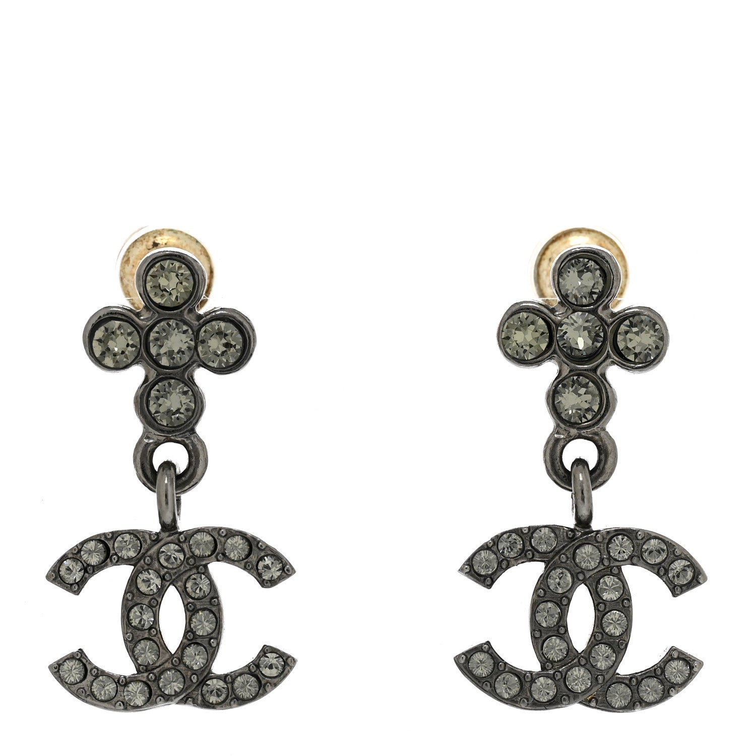 Chanel Crystal CC Drop Earrings Ruthenium 1 of 4
