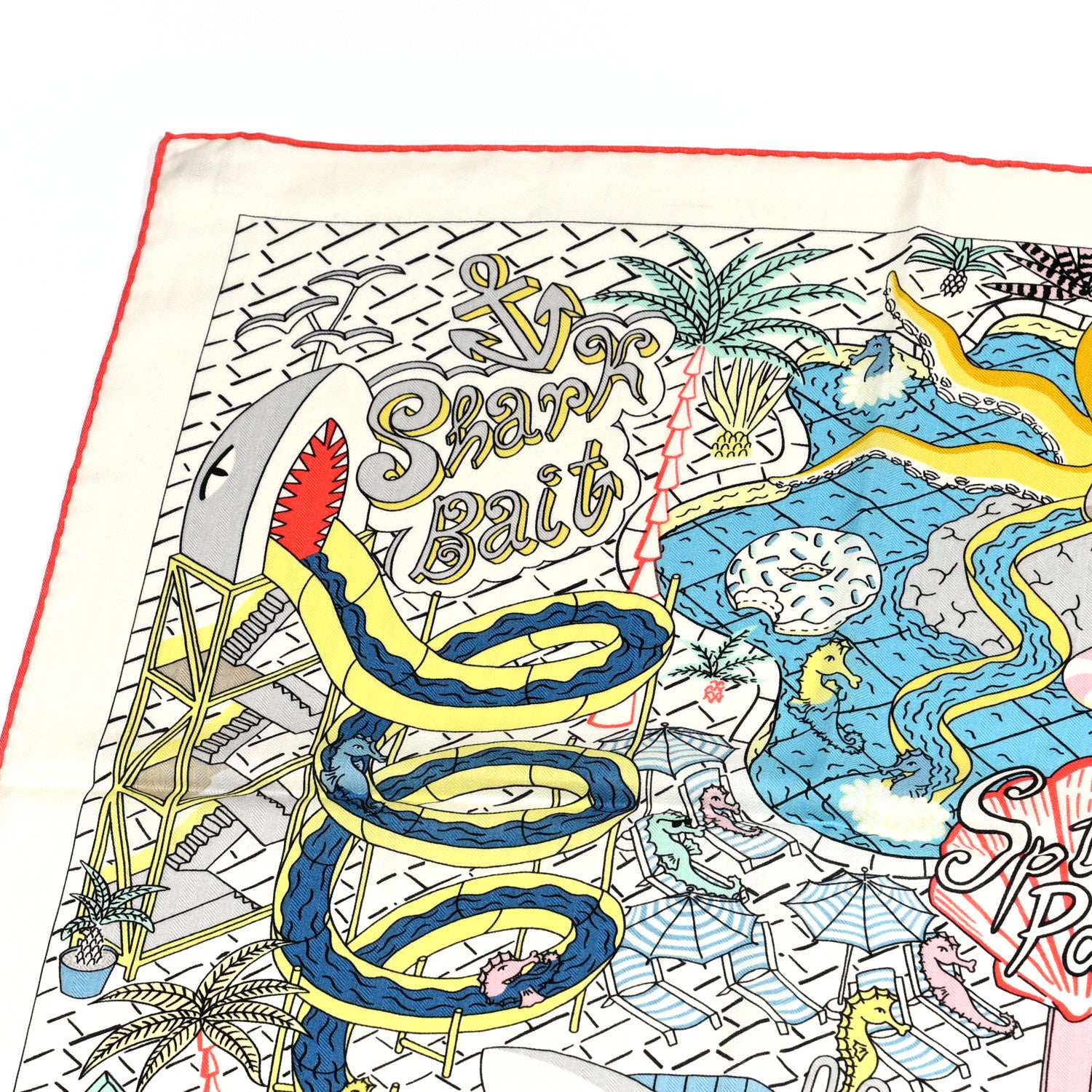 Hermes Cashmere Silk Splash Park Shawl 140 White Jaune Multicolor 5 of 9