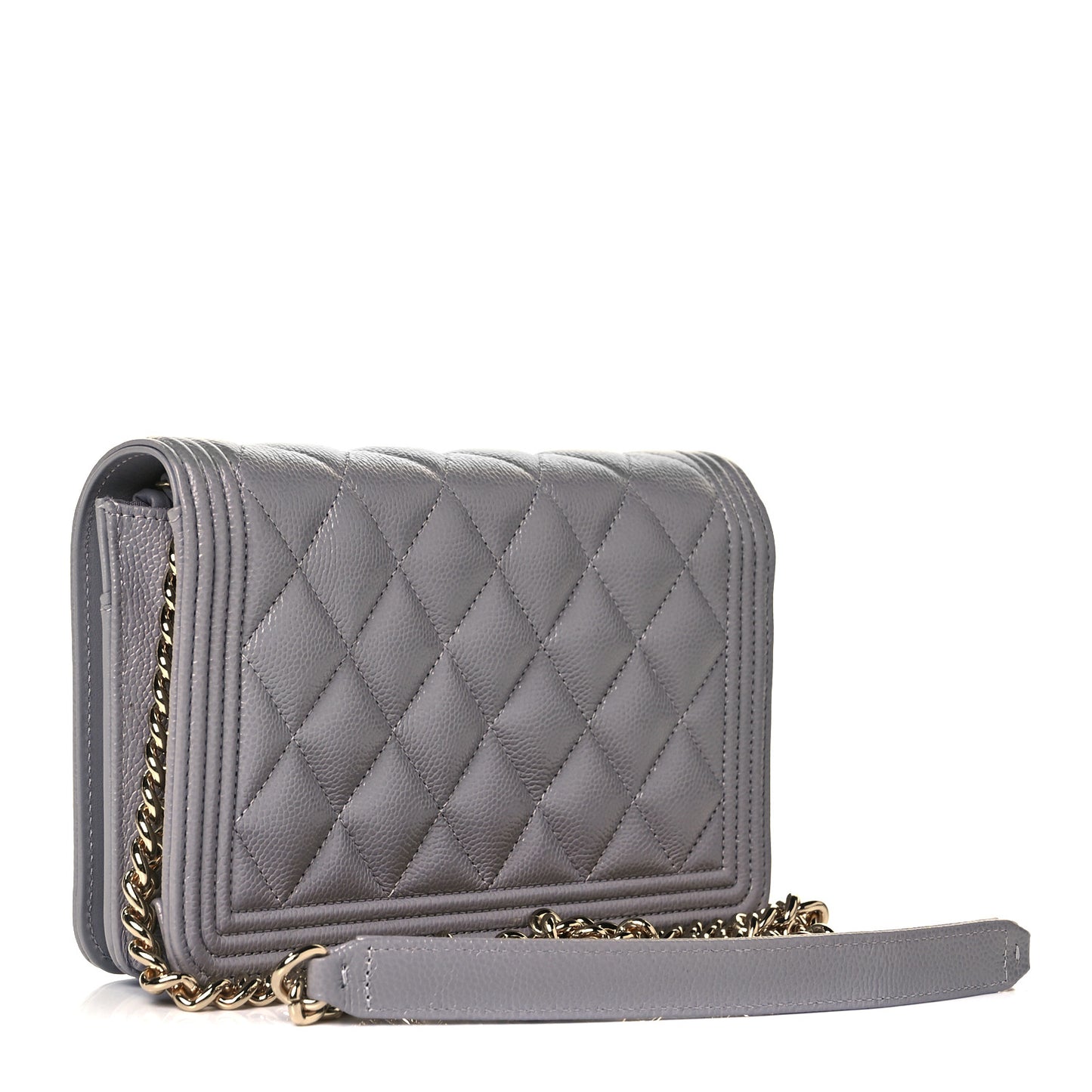 Caviar Quilted Boy Wallet On Chain WOC Grey