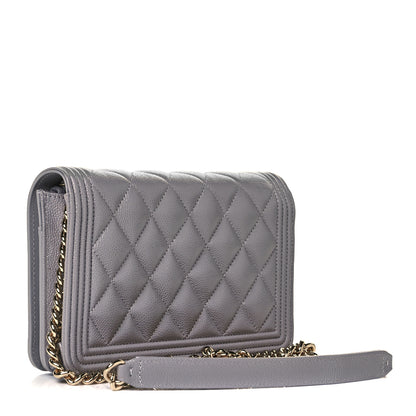 Chanel Caviar Quilted Boy Wallet On Chain WOC Grey 5 of 17
