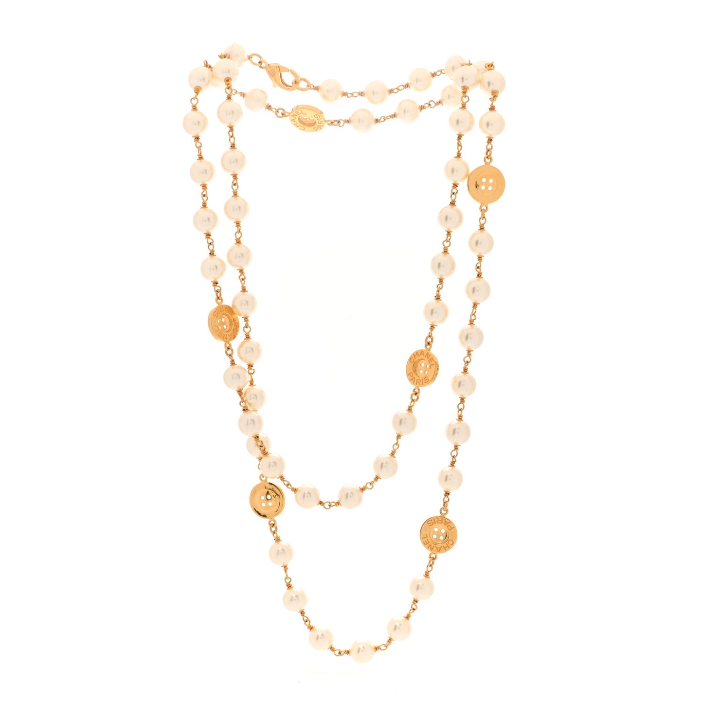 Metal Pearl Paris Button Necklace Gold