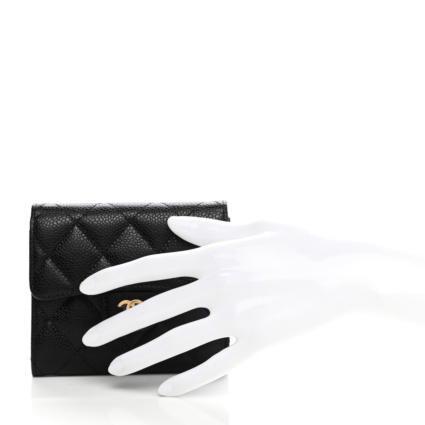 Caviar Quilted Compact Flap Wallet Black