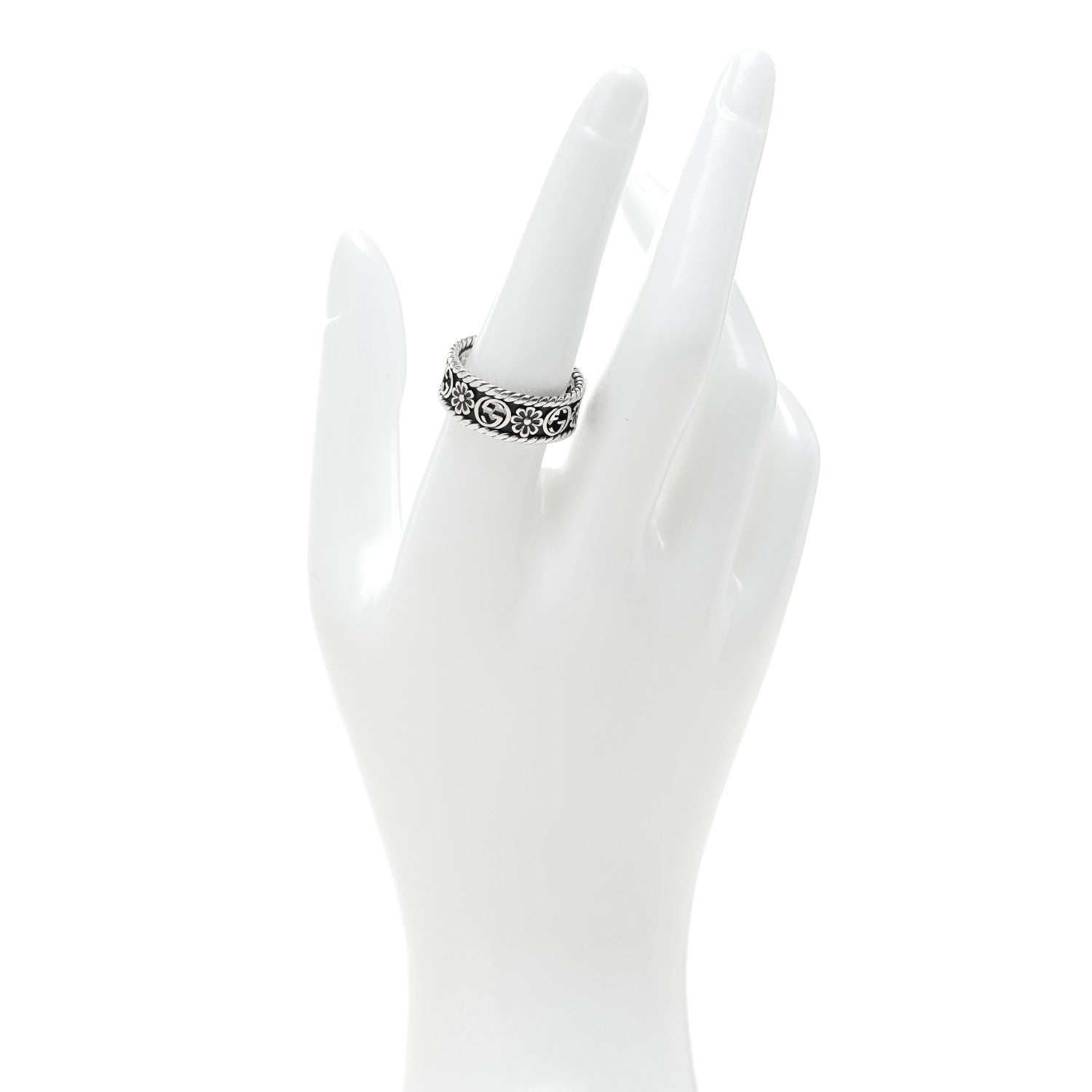 Gucci Sterling Silver Interlocking G Flower Ring 56 7.5 3 of 13