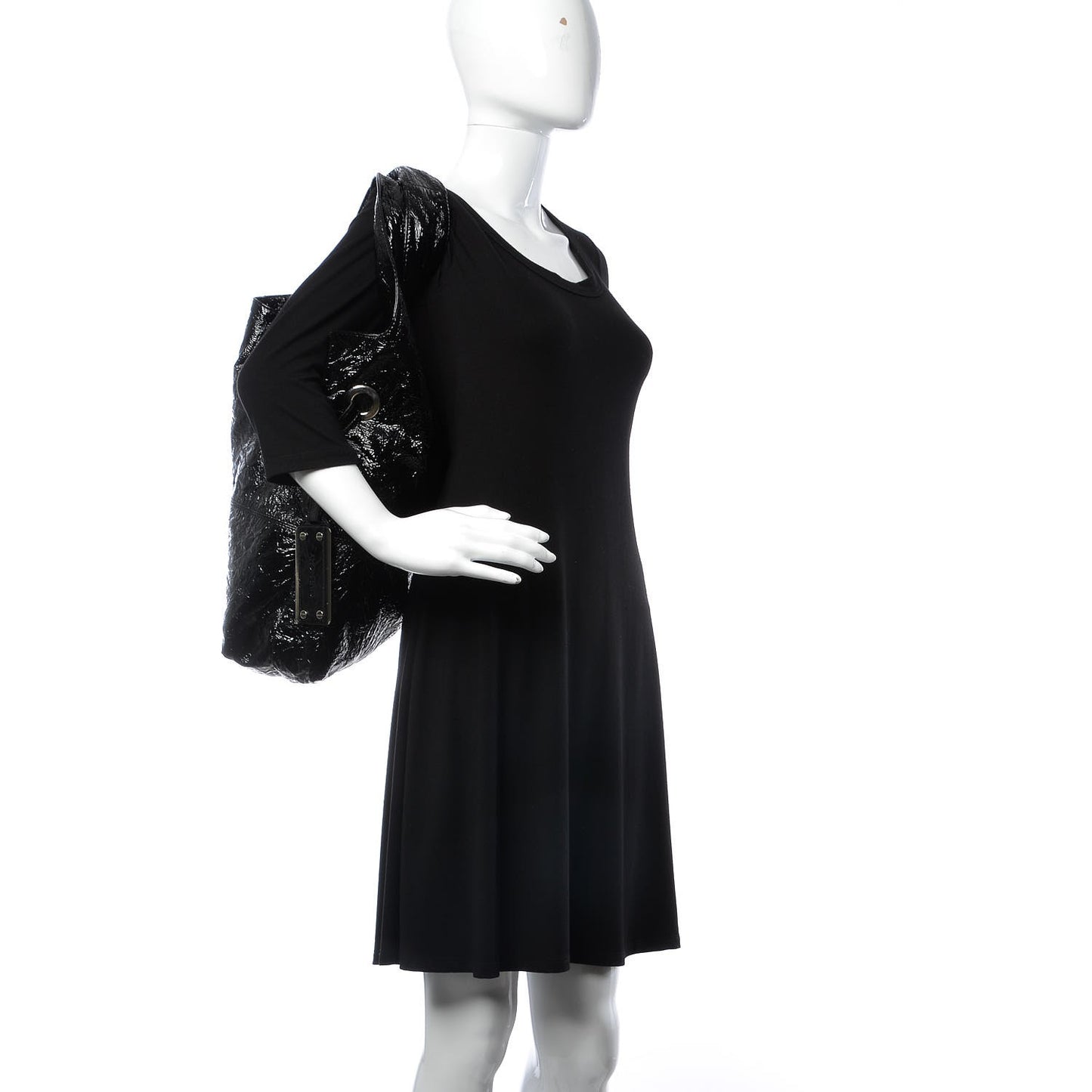 Crinkled Patent Hobo Black