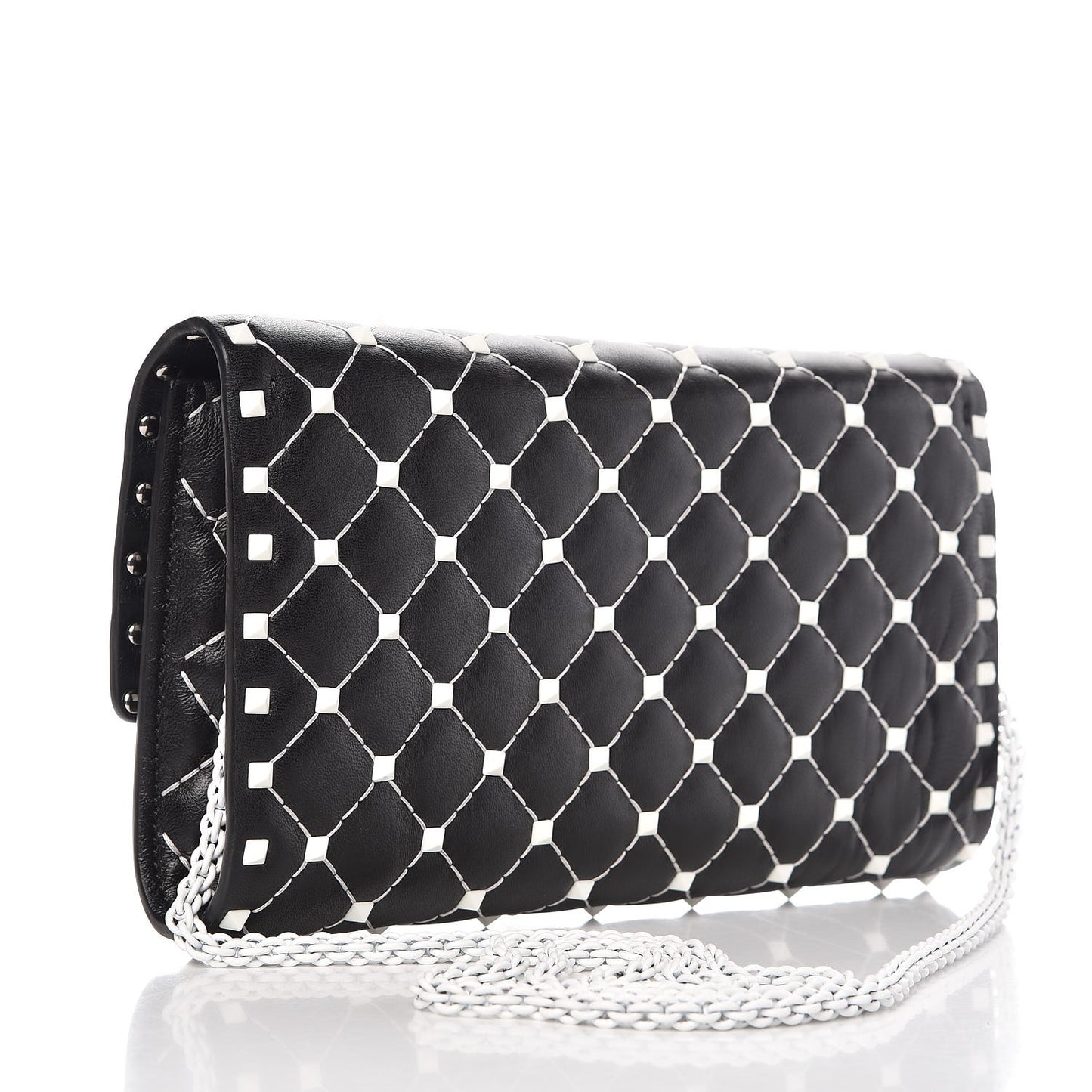 Lambskin Free Rockstud Spike Wallet On Chain Black