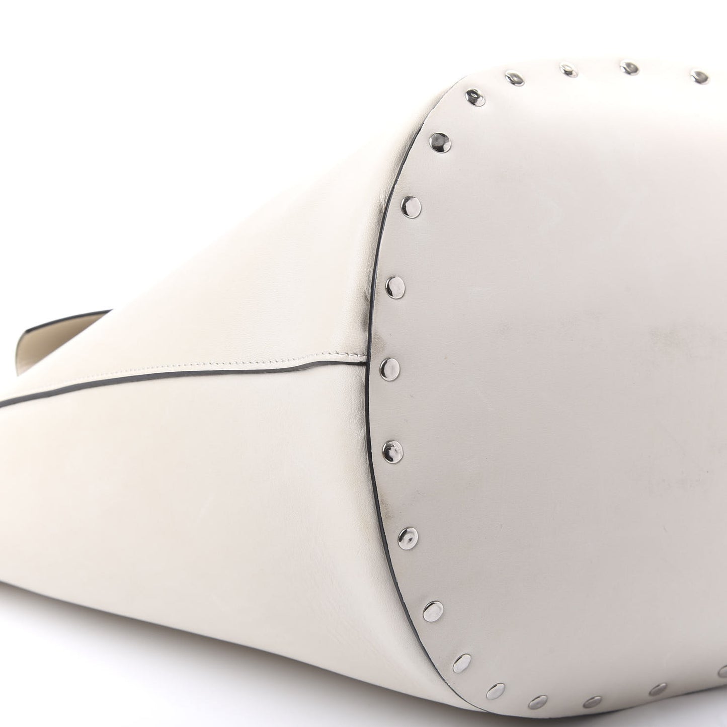 Natural Calfskin Biker Bucket Shoulder Bag White