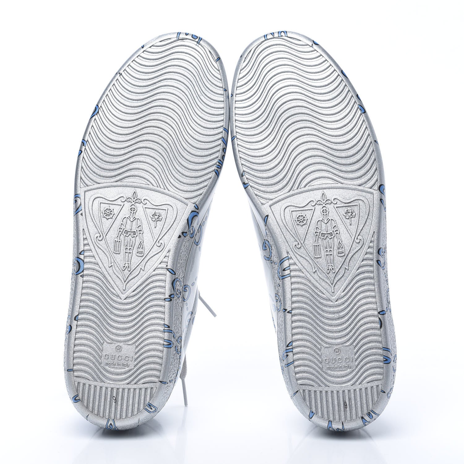 Gucci Miro Rubber Wax GucciGhost Print Mens New Ace Sneakers 9 Silver 5 of 9