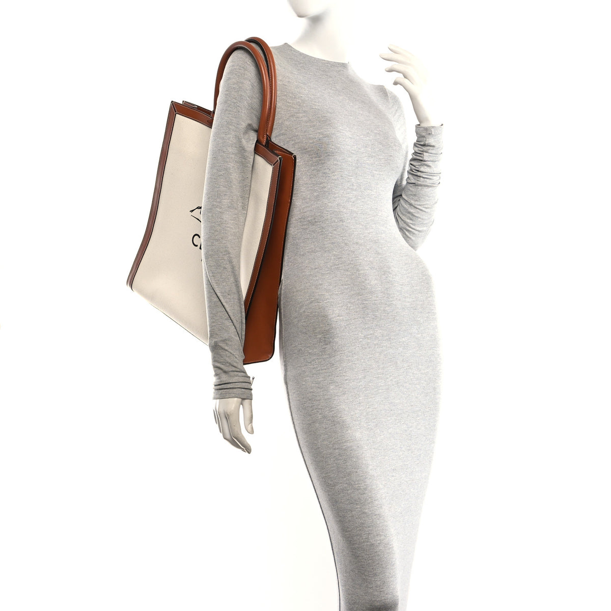 Celine Canvas Calfskin Sulky Print Large Vertical Cabas Natural Tan 2 of 11