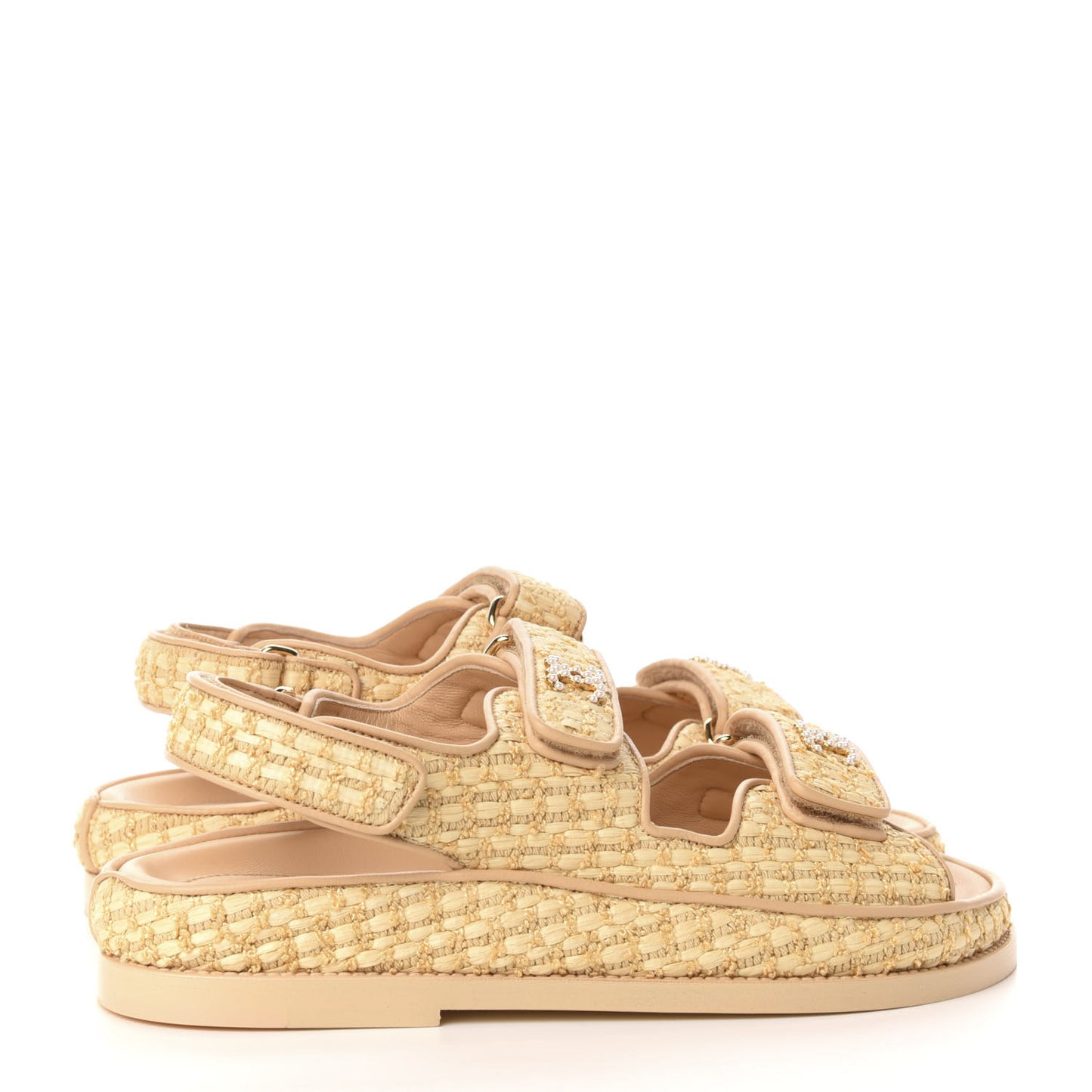 Braided Fabric Velcro Dad Sandals 37 Beige