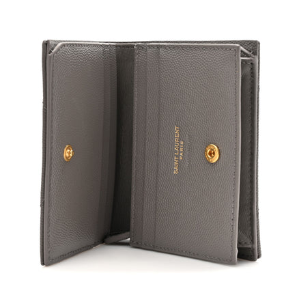 Saint Laurent Grain De Poudre Matelasse Chevron Monogram Flap Card Case Fog 5 of 9