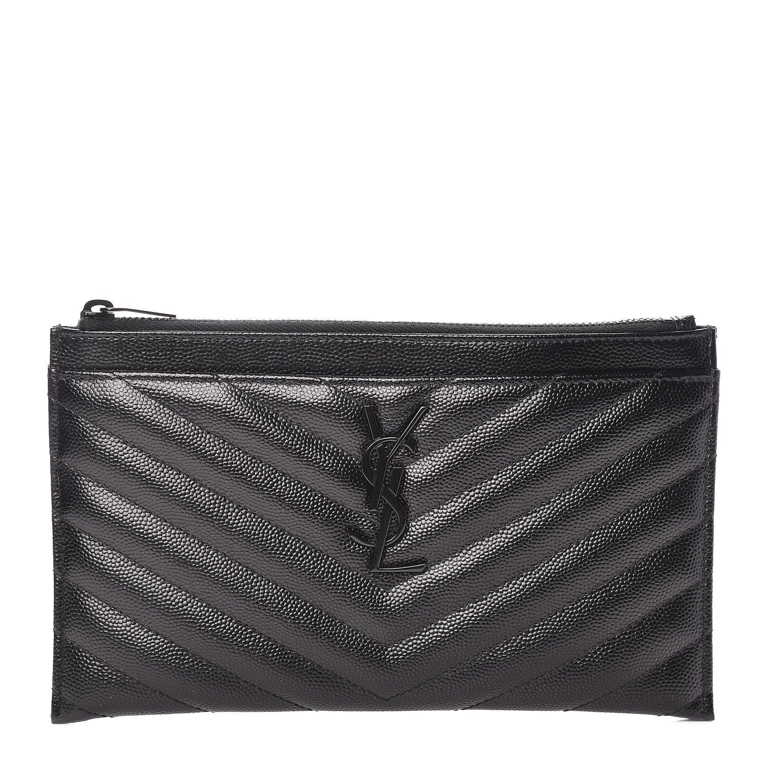 Saint Laurent Grain De Poudre Chevron Monogram Bill Pouch Black 1 of 10