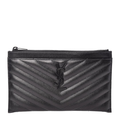 Saint Laurent Grain De Poudre Chevron Monogram Bill Pouch Black 1 of 10
