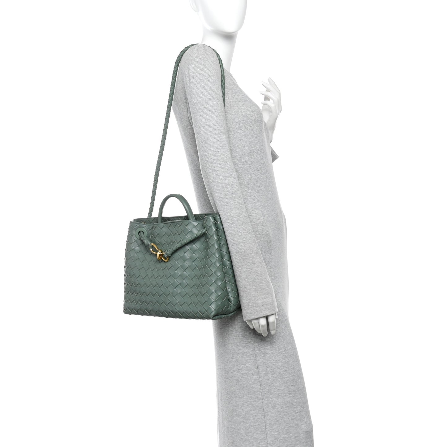 Nappa Intrecciato Medium Andiamo Shoulder Bag Aloe