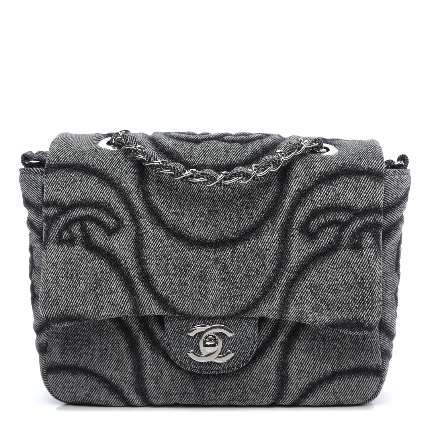 Chanel Denim Embossed CC Logo Print Mini Single Flap Black 1 of 9