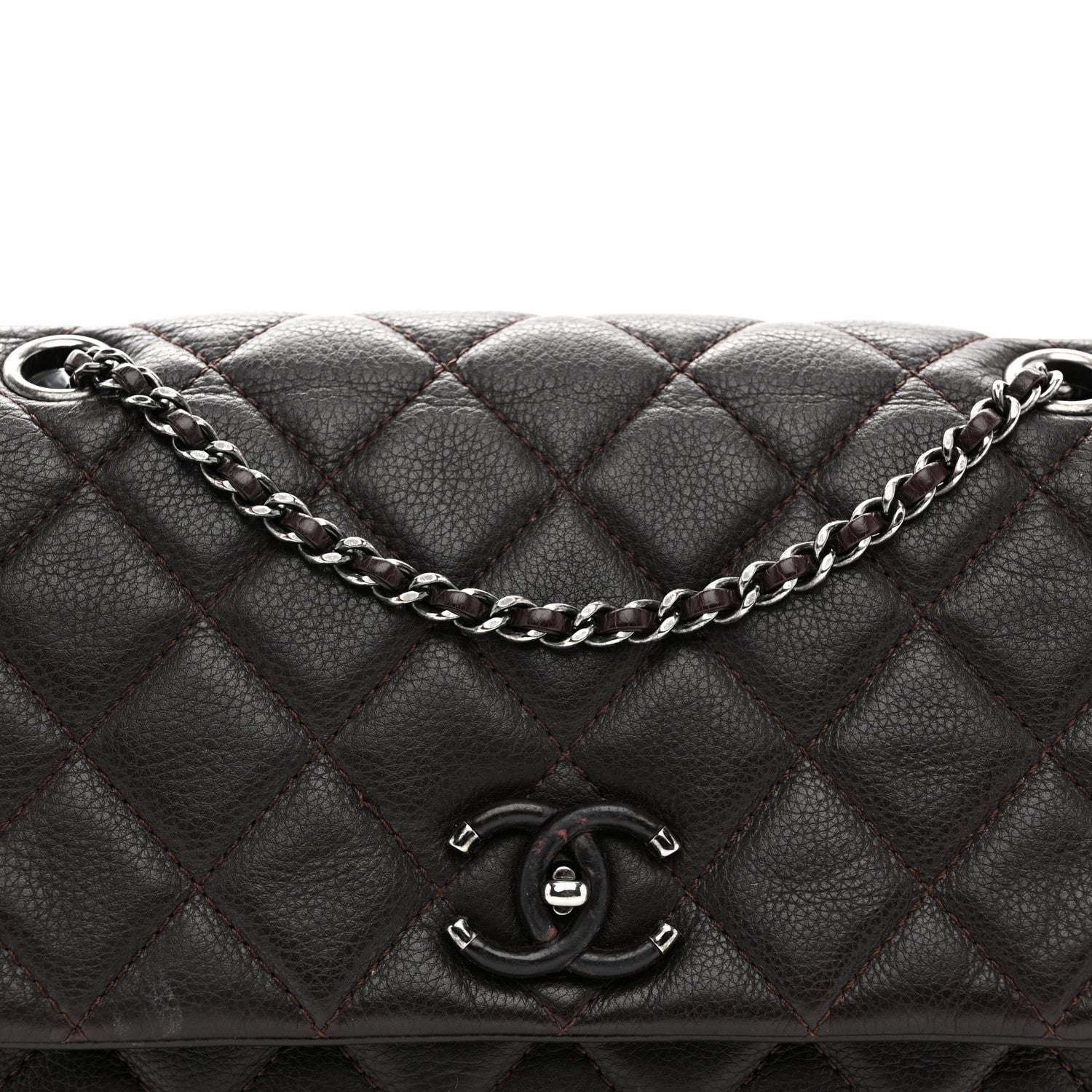 Chanel Calfskin Quilted Medium Frame in Chain Flap Brown 8 of 11