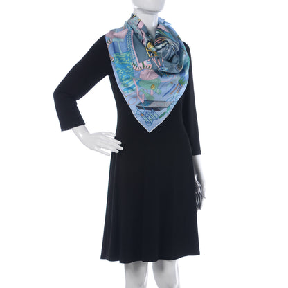 Hermes Silk Les Tresors D Un Artiste Scarf 90 Ciel Turquoise Rose 2 of 7
