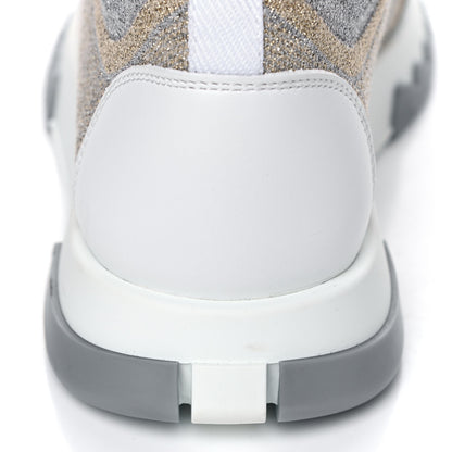 Hermes Metallic Technical Canvas Goatskin Bouncing Sneakers 37 White 9 of 9