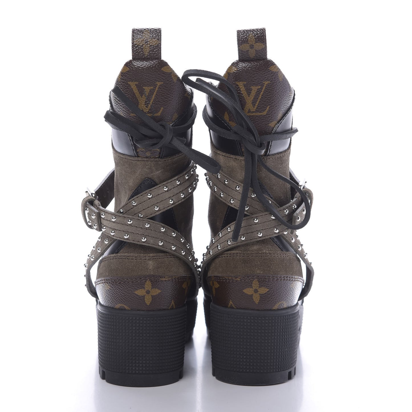 Suede Calfskin Monogram Laureate Platform Desert Boots 36.5 Kaki