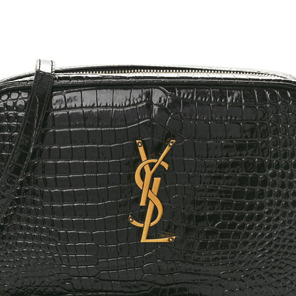 Saint Laurent Patent Calfskin Crocodile Embossed Monogram Lou Camera Bag Black 8 of 10