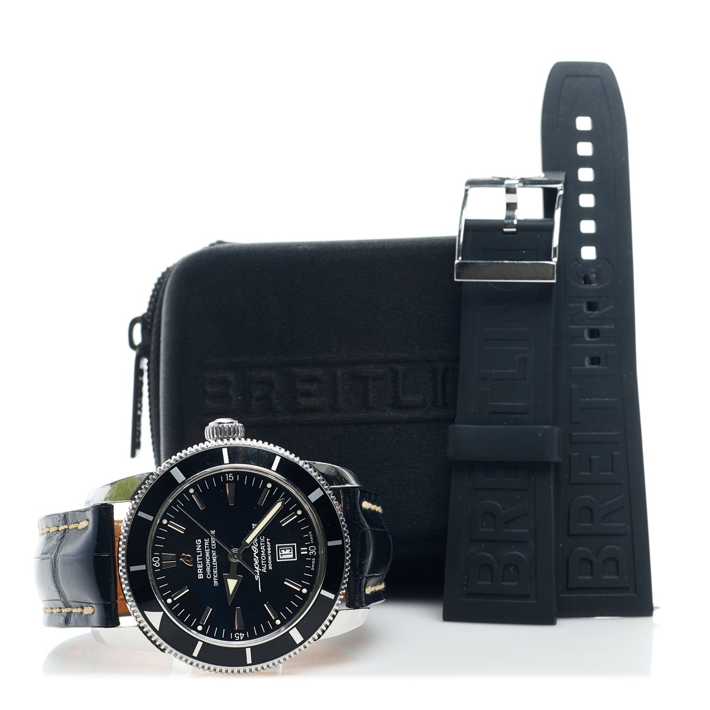 Stainless Steel Alligator 46mm Superocean Heritage 46 Automatic Watch Black A17320
