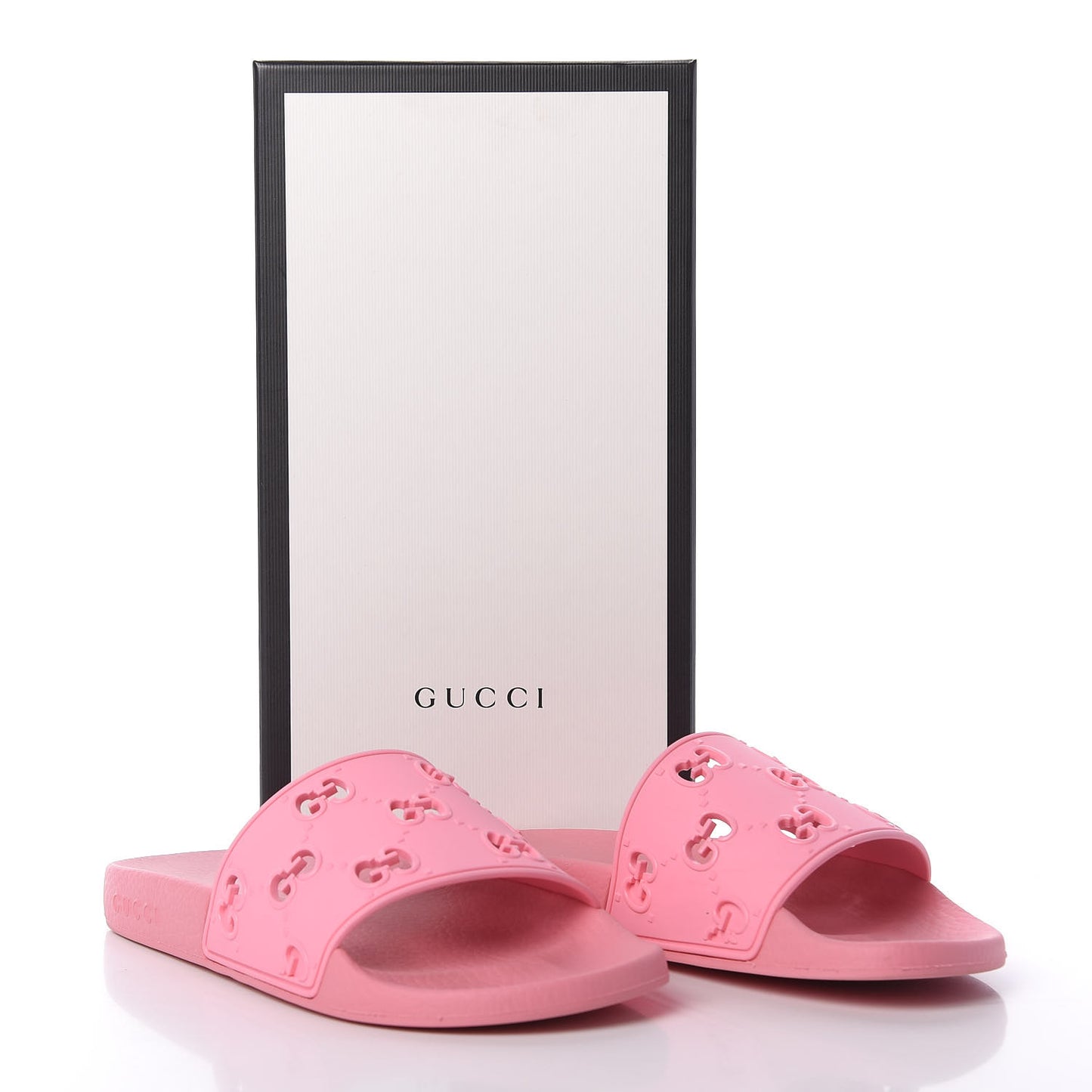 Rubber GG Monogram Perforated Womens Slide Sandals 38 Rose Box