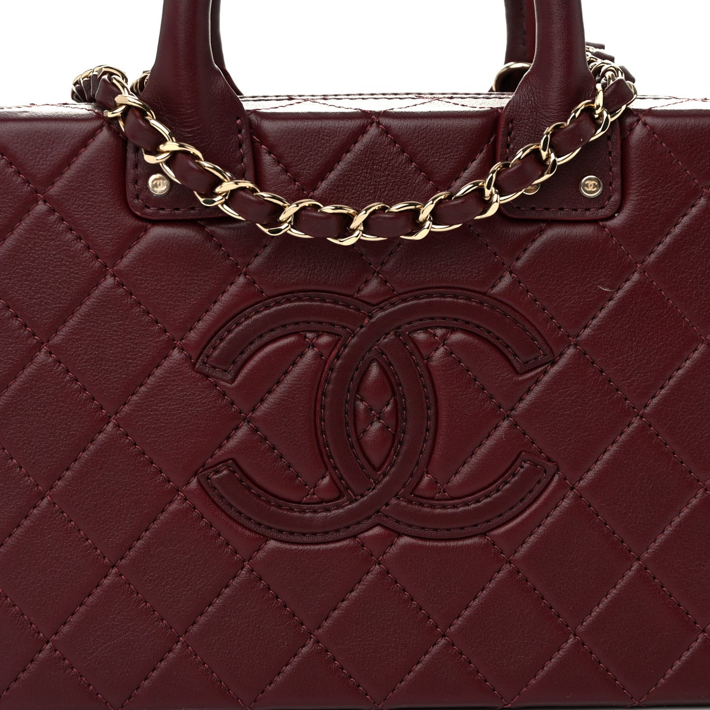 Calfskin Quilted Studded Square Vanity Case Burgundy